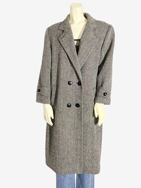 Vintage Wool Herringbone Print Coat / size Medium-Large